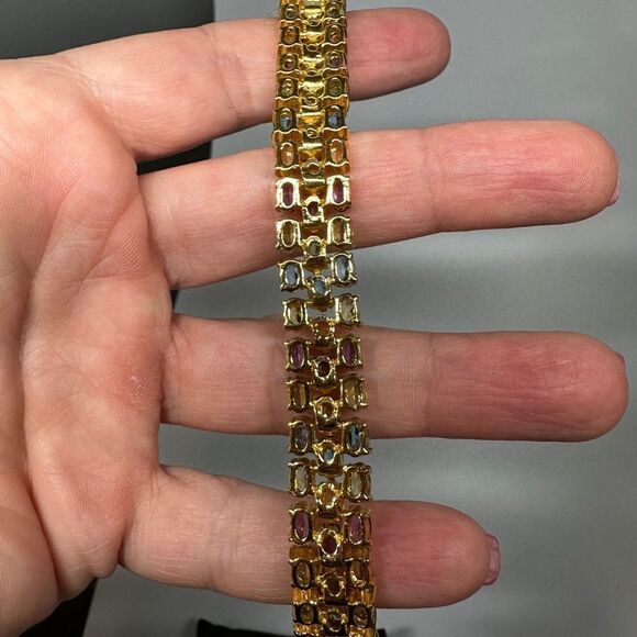 7" Amazing gold vermeil over 925 multi-gemstone bracelet! - Picture 4 of 12